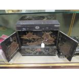 A Japanese mother of pearl inlaid black lacquer jewellery cabinet 41 x 39 x 20cm