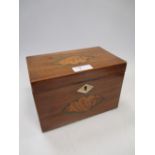 A George III two compartment tea caddy inlaid with a shell