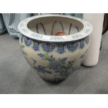 Large Chinese fish bowl on stand (2)