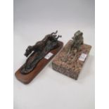 Bronze model of a racing greyhound and a silvered model of a greyhound (2)