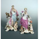 Two Meissen figural groups emblematic of the senses, 'Taste' modelled as a young maiden eating an
