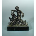 A 19th century bronze figure of a young satyr riding a goat, the goat raising itself on its front