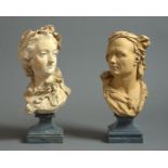 Two early 18th century French Terracotta busts, finely sculpted, the female by JBLM, Jean Baptiste