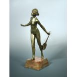 Rene Paul Marquet (1879-1939), a polished bronze figure of a naked lady walking across an agate base