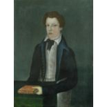 Portuguese School, 19th Century Naive portrait of a young man from Lisbon, Portugal oil on canvas,