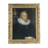 English School Portrait of Sir Giles Alington (1572-1638), in black with a white ruff, holding a