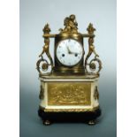 An early 19th century French ormolu and white marble mantel clock signed Molliens Le Jeune a