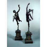 After Giambologna, Mercury and Fortuna, a pair of bronzes, the subjects standing on one foot held up