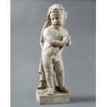 A late 17th Century low countries marble figure of a crying Putto, hands clasped in sorrow and