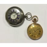 Dent of London - A silver half hunter pocket watch and another pocket watch, engine turned case, the