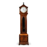 A Regency figured mahogany longcase clock, in Regulator style, with ball topped pyramid finial above