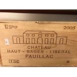 Chateau Haut Bages Liberal, Pauillac 5eme Cru 2005, 12 bottles in owc (ex. The Wine Society)