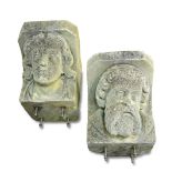 A pair of architectural stone figure heads of St Simon and St John, (2) 40 x 36 x 55cm (16 x 14 x