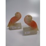 A pair of rose quartz parakeets with black obsidian eyes (2)