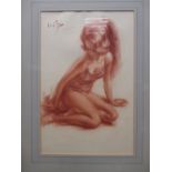 Robert Van Cleef (French, 1914-2006), A seated girl, red chalk, signed upper left "Van Cleef", 49