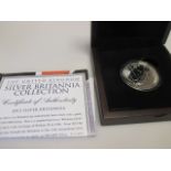 A 2013 one ounce fine silver Britannia coin, cased