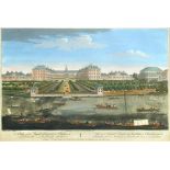 Robert Sayer, publisher, four 18th century coloured engravings: Greenwich Hospital after Sir