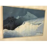 Oscar Droege (Austrian, 1898-1982), Mountainous scene, colour woodcut, signed, 25 x 37cm