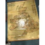 Commercial and Political Map of the British Isles, varnished coloured wall roll map by Geographia,