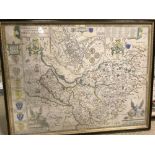 John Speed, Herefordshire described, hand coloured engraved map, Bassett & Chiswell [1676] , English