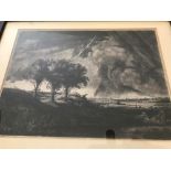 Captain William Baillie after Rembrandt, Three Trees with Lightning, etching, 21 x 28cm