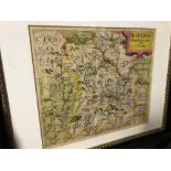 Christopher Saxton and Robert Vaughan, Brecknoc, hand coloured engraved map of Brecknockshire,