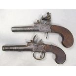 An 18th century flintlock pocket pistol, signed Barbar, with ringed turn off barrell, and another