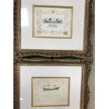 Two coloured and embossed commemorative ship pictures, of 'Orestes Screw Corvette of 21 Guns,