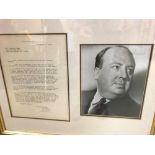 Alfred Hitchcock (1899-1980). A typed letter on paper, headed ‘Alfred Hitchcock’ dated 8-12-78,