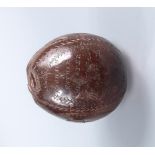 A late 18th century incised coconut shell, HMS Leviathan, 1796 the side panel scratch carved '