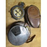 A WWI leather cased compass, together with a WWI leather cased clinometer a/f