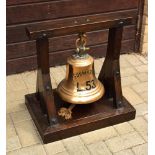 A brass submarine bell on a wooden stand, inscribed L.53, with original clapper, 27cm (10.5in)