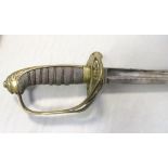 A Victorian brass three bar officer's sword, lacking scabbard