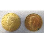 A George III gold half sovereign 1828, VF, and another for 1911 (2)