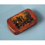 A Mauchlineware snuff box, the lid with The Battle of the Boyne scene, the front 'No surrender!' and