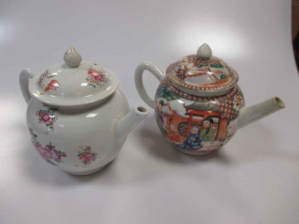 An 18th century Chinese famille rose tea pot and another in Mandarin palette