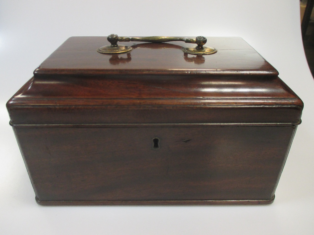 A George III mahogany three compartment tea caddy