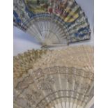 A collection of four ivory and mother of pearl fans (conditions vary), together with a pair