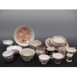A collection of pink lustre, puce printed and related wares by Davenport, Hilditch and others
