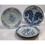 Five various 18th century Chinese blue and white plates