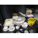 Decorative china including Wedgwood wares, jugs, dishes, etc, mainly 19th century