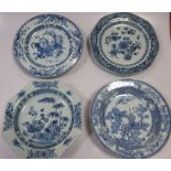 Two 18th century Chinese blue and white plates and two soup plates (4)