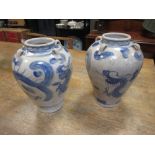 A pair of Korean blue and white jars