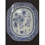 An 18th century Chinese blue and white platter 46 x 38cm