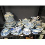 Two 19th century blue and white transfer printed teapots and covers to include a Ridgway Leveret