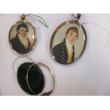 Two early 19th century oval portrait miniatures of gentleman, the reverse with a lock of hair (2)