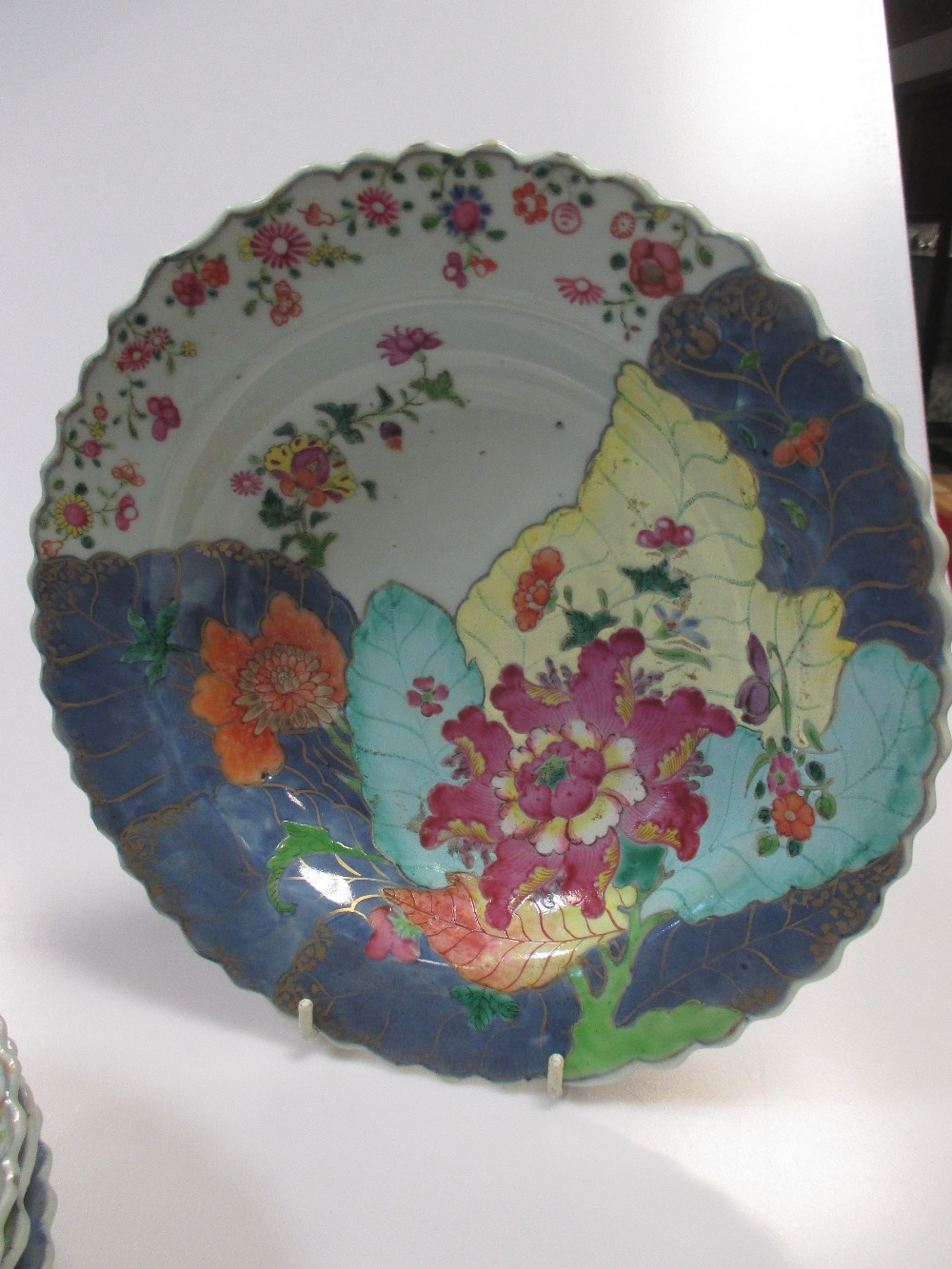 Four 18th century Chinese 'Tobacco Leaf' soup plates - Image 2 of 4