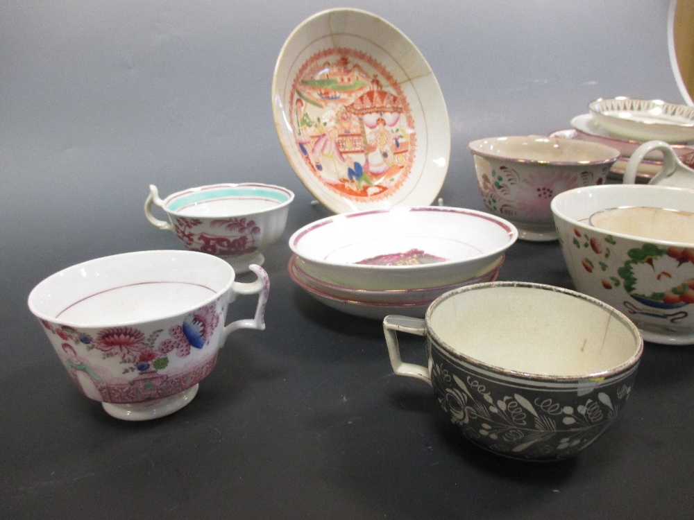 A collection of pink lustre, puce printed and related wares by Davenport, Hilditch and others - Image 3 of 3