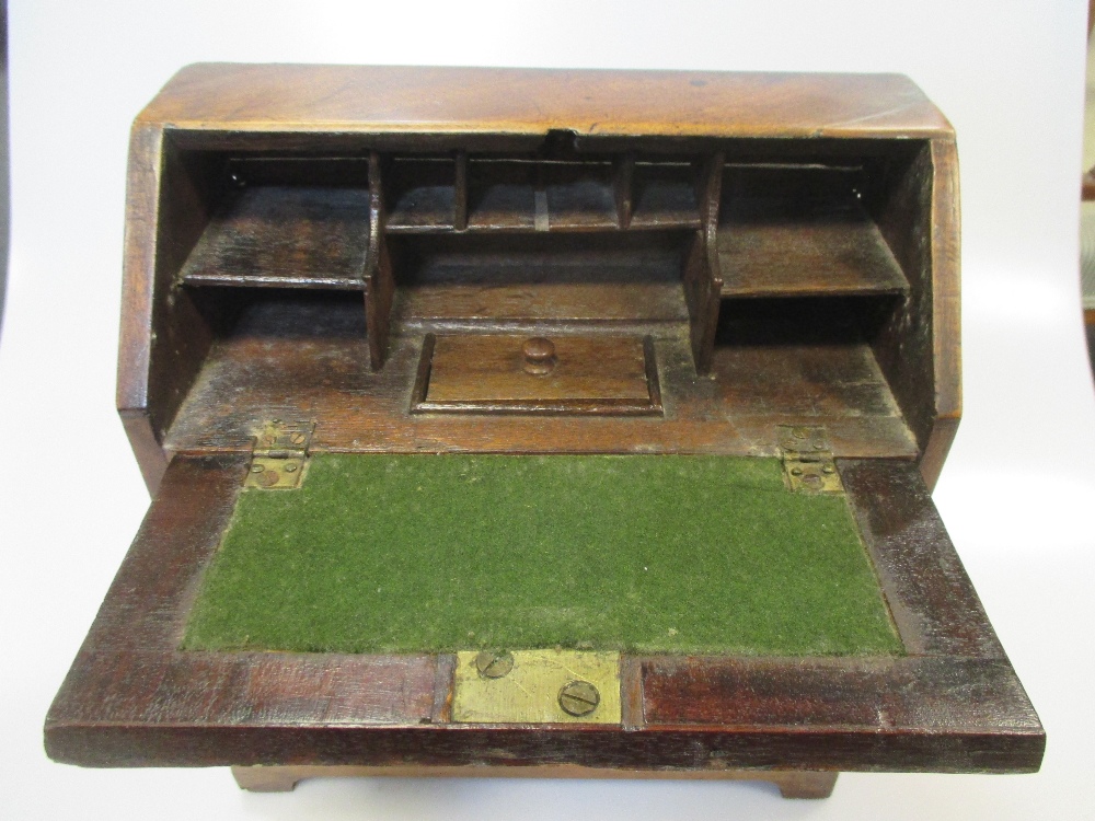 A miniature George III mahogany and fruitwood bureau, 22.5cm wide, 24cm high - Image 3 of 4
