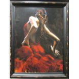 Fabian Perez (Argentinian, b.1967), Dancer in Red, signed within the print and numbered 139/195,